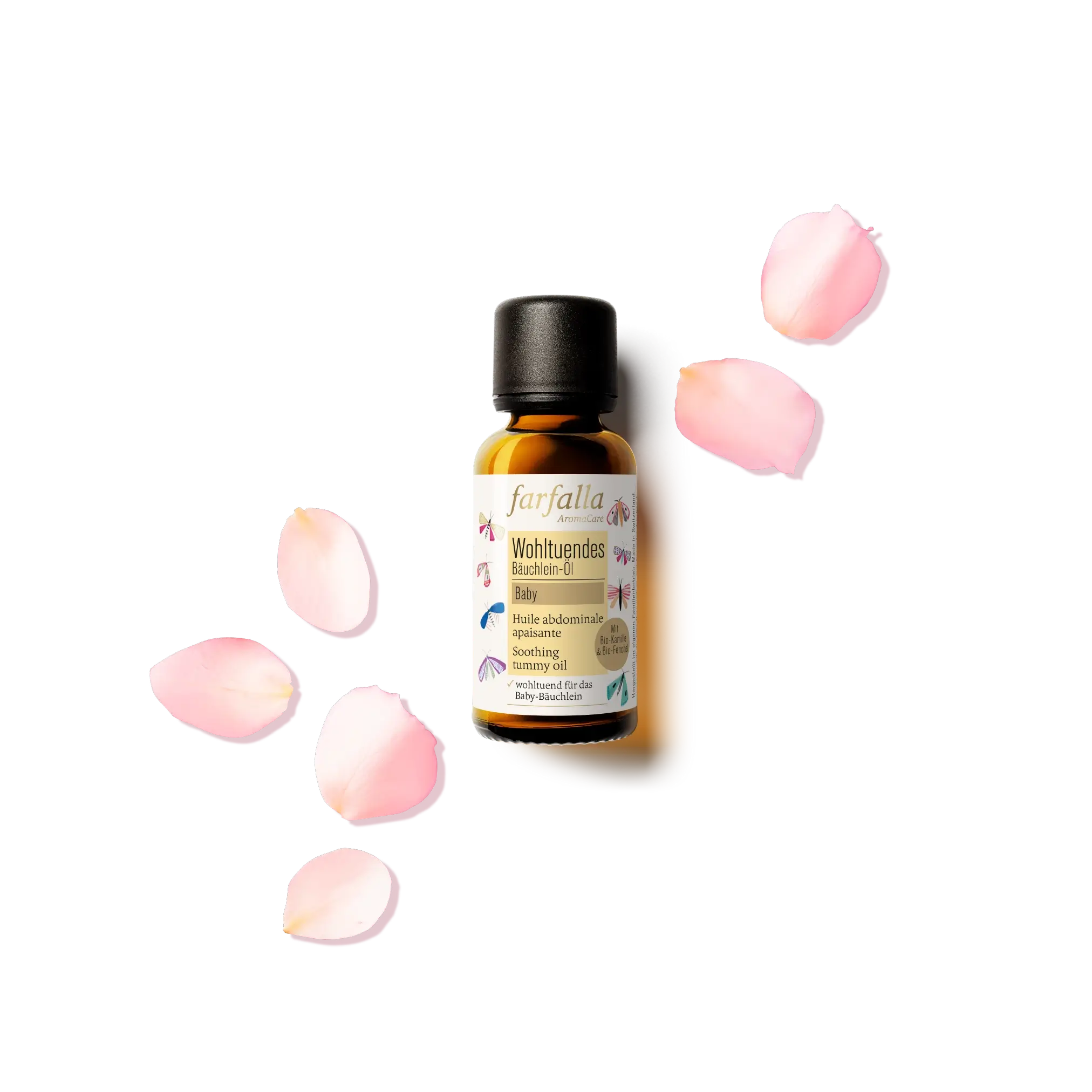 farfalla wohltuendes Bauchöl Baby mit zartem Rosenduft, Galerie Position 1, Schweizer Aromatherapie, vegane Rezeptur