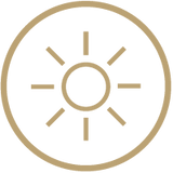 Sonnensymbol in Kreislinie mit Strahlen, Galerie Position 1, Schweizer Aromatherapie, Bio ätherische Öle, vegane Rezepturen