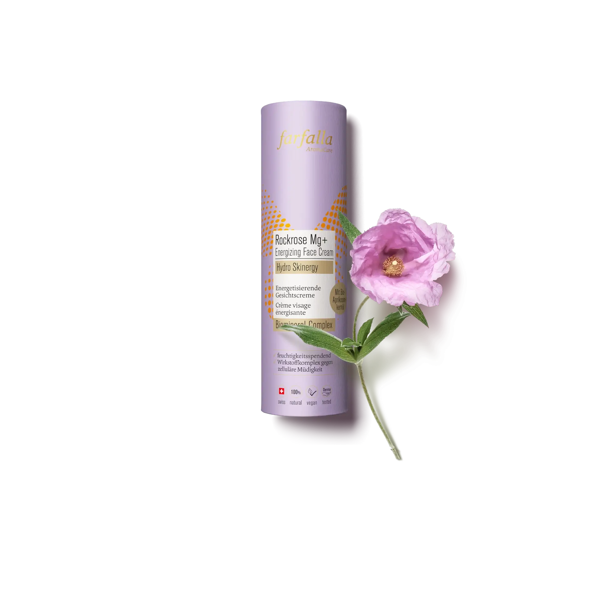 farfalla Rockrose Mg+ Hydro Gesichtscreme mit rosa Blüte, Galerie Position 1, Schweizer Aromatherapie, vegane Naturkosmetik
