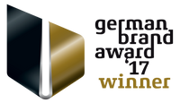 dekoratives symbol mit gold-schwarzem 3d-effekt und schriftzug german brand award 17 winner, galerie position 1